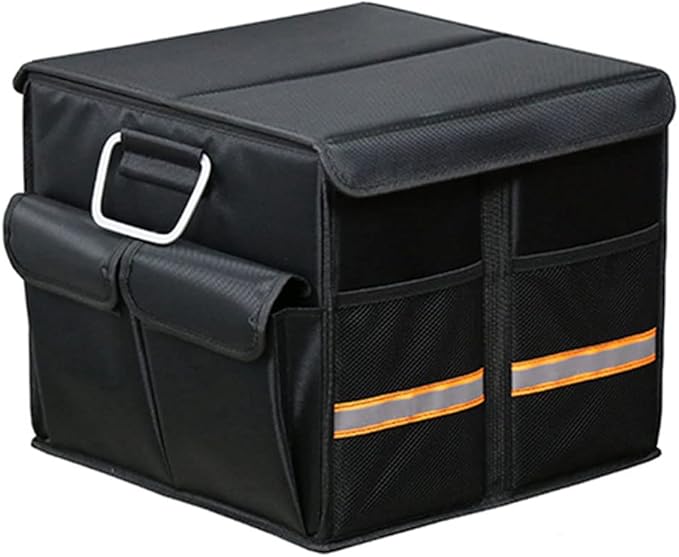 Tianle Car Trunk Organizer - Collapsible Trunk Organizer with Foldable Cover Aluminium Alloy Handle Reflective Strip for