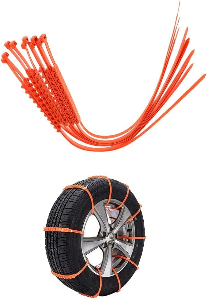 FLAMEER 10 PCS Snow Tire Chain Anti-Slip Chains for Car Truck SUV Emergency Security Winter Driving,Adjustable Zip-tie