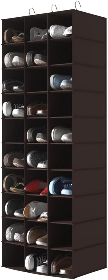 coastal rose Hanging Shoe Closet Organizer, 30 Sections Hanging Closet Organizers and Storage Shelves, Space Saving Shoe Rack