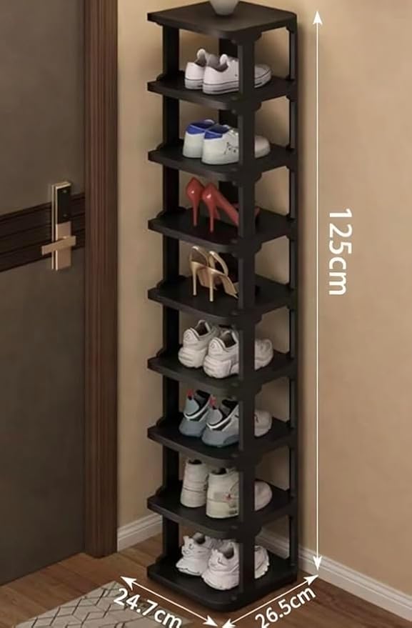 9-Tier Slim Shoe Rack, Stackable Vertical Shoe Organizer with Small Footprint, Sturdy PP Material, Space-Saving Shoe Storage 