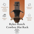 Ryker Ranch Cowboy hat Rack for Wall | Western hat Rack | Rustic Wood and Metal Cowboy hat Hanger