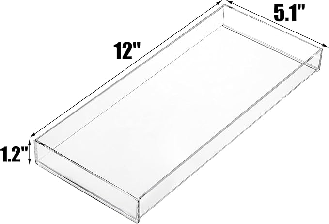 Peohud 3 Pack Acrylic Bathroom Trays, Clear Vanity Tray for Toilet Tank, Decorative Countertop Organizer for Perfume, Makeup,