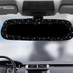 Bling Rearview Mirror Accessories Elastic Plush Car Rear View Mirror Cover for Women Bling Car Accessories Universal Fit Black