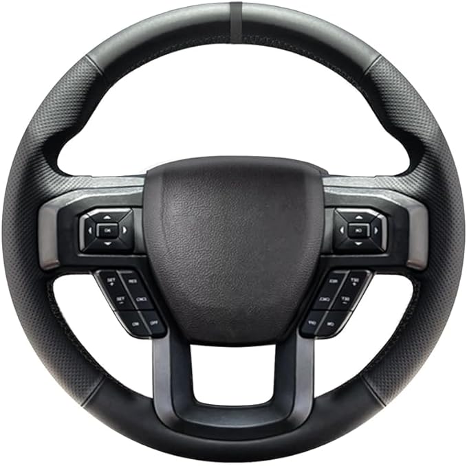 Belinous Leather Steering Wheel Cover Lace Up, Hand-Stitch on Wrap, Steering Wrap Compatible with Ford 2015-2020 F-150/2017-2021 F-250 F-350 F-450 F-550/2020-2021 F-600/2021 F-650 F-750 (Black)