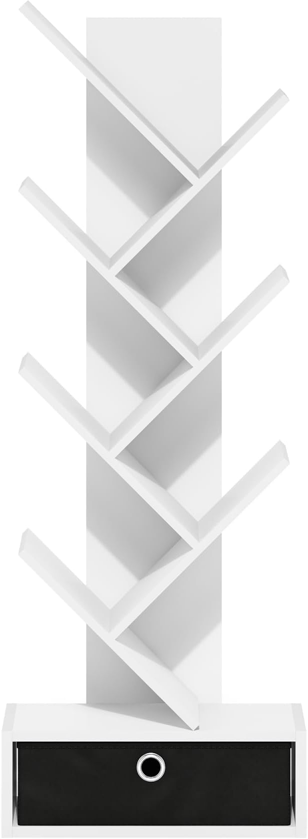 Furinno Tree Book Shelf, 7-Tier Bookshelf, Tree Bookcase with Bin Drawer, 8.4 x 16.9 x 46.2, for Living Room, Bedroom, Home O