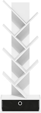 Furinno Tree Book Shelf, 7-Tier Bookshelf, Tree Bookcase with Bin Drawer, 8.4 x 16.9 x 46.2, for Living Room, Bedroom, Home O