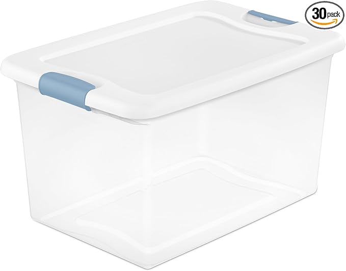 Sterilite 30-Pack Latching Box, Under Bed Storage Bins with Lids, Clear Plastic, 64 Quart - Heavy-Duty Organizing Containers 