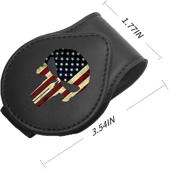 Sunglasses Holder for Car, Leather Glasses Frame, Eyeglass Hanger Card Clip for Car Sun Visor,Sunglasses Holder for Universal Car Visor(American Flag Skull A)