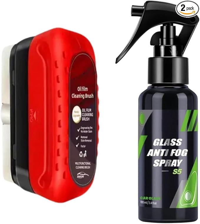 Luvio Car Glass Oil Film Remover with Cleaning Brush and Anti Fog Spray, Hydrophobic Rain Repellent for Windshield, Long Last