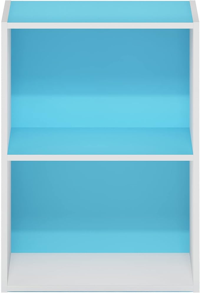 Furinno Luder Bookcase / Book / Storage, 2-Tier, Light Blue/White