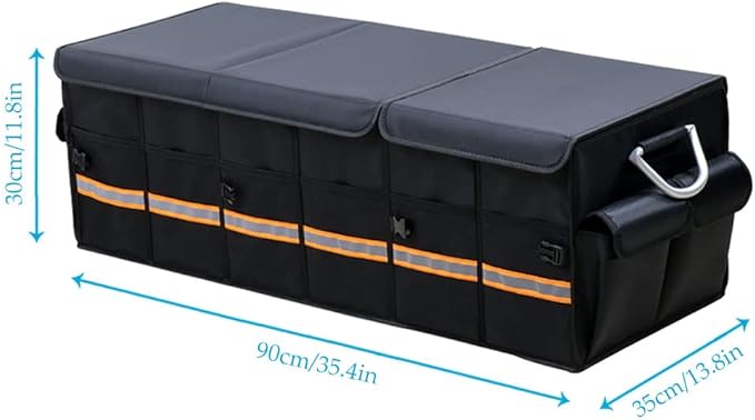 Tianle Car Trunk Organizer - Collapsible Trunk Organizer & Lid Foldable Cover Aluminium Alloy Handle Reflective Strip for