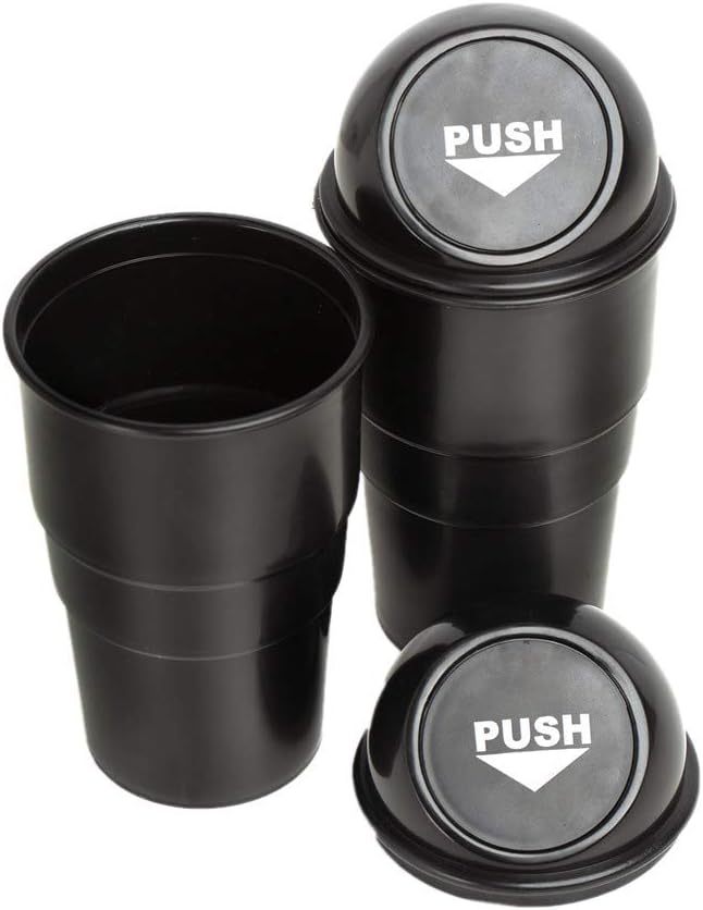 Automotive Cup Holder Trash Can, Auto Mini Car Garbage Can Vehicle Rubbish Bins with Lid for Car Office Home Bedroom (2 Pack, Black)