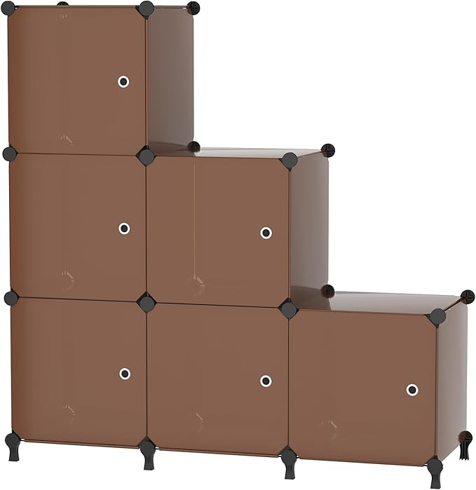 Cube Storage Organizer, 6-Cube Shelves Unit with Doors, DIY Stackable Plastic Clothes Organizer for Bedroom and Under Stairs 