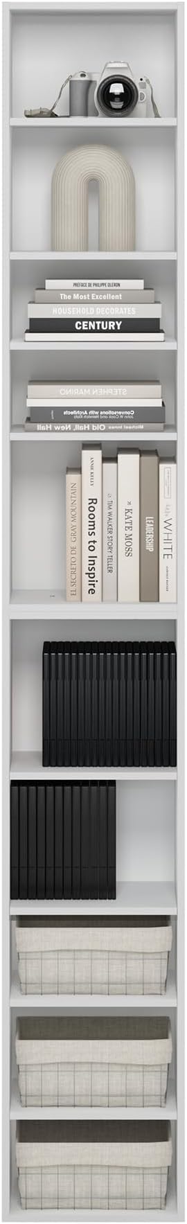 Furinno PASIR Book Shelf, 10-Tier Bookshelf, Bookcase with Open Shelf, 9.2 x 11.8 x 78.7, for Living Room, Bedroom, Home Offi