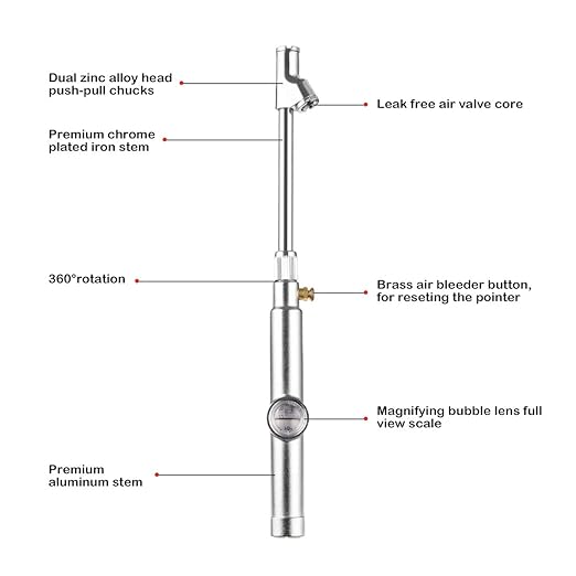 CZC AUTO Tire Pressure Gauge, Straight on Foot Dual Head Truck Air Gage, Accurate Mechanical Dually Chuck Wheel Gage Tester with Magnifying Bubble Lens for Car RV Van ATV Motorcycle Bike, 10-120PSI