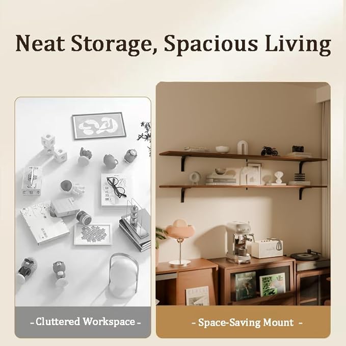 12 Inch Deep Floating Shelves Set of 2, 72 Inch Extra Wide Brown Solid Wood Wall Shelves, 6ft Heavy Duty Farmhouse Wall Mount