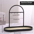 Shinpuru Metal Jewelry Organizer Stand & Key Holder Tray with Acrylic Base, Key Stand and Jewelry Tray with 5 Hooks, Perfect 