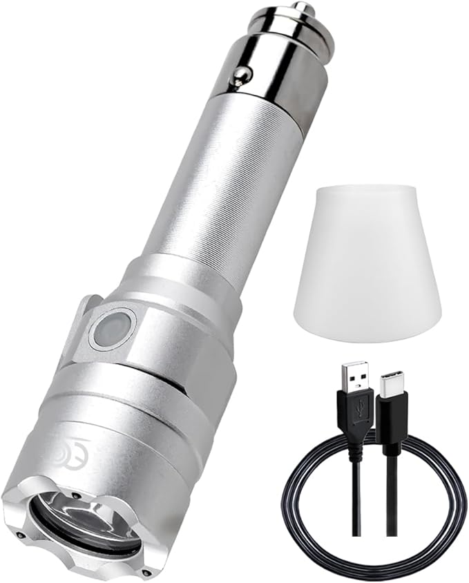 Small Flashlight Rechargeable with Diffuser 12 Volt Car Cigarette Lighter & USB C Charge for Auto Vehicles Emergency, Car Esc