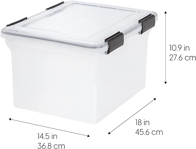 IRIS USA File Box WeatherPro Organizer Plastic for Letter/Legal, Water Resistant Document, Durable Lid, Seal w/Secure Latchin