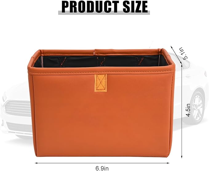 Car Trash Can, Leather Foldable Large Capacity Vehicle Hanging Garbage Bin Organizer, Waterproof Auto Interior Storage Bag Container Accessories, Universal for SUV Sedan Truck (Orange)