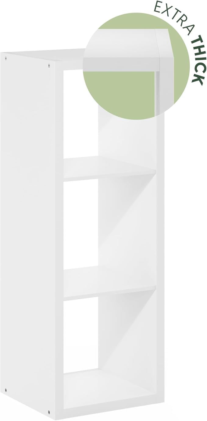 Furinno Cubicle Book Shelf, 3-Cube Bookshelf, Extra Thick Frame Horizontally & Vertically Reversible Bookcase with Open Back,
