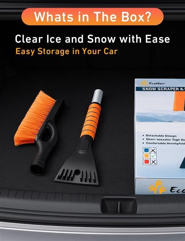 EcoNour 27" Aluminum Ice Scrapers for Car Windshield | Car Snow Scraper Window and Snow Brush with Ergonomic Foam Grip Winter Accessories (Orange)