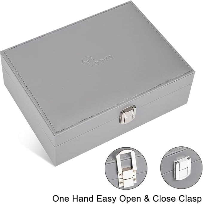 Voova Jewelry Box Organizer for Women Girls,2 Layer Large Men Jewelry Storage Case, PU Leather Display Jewellery Holder with 