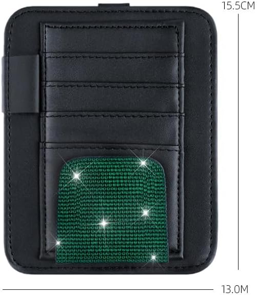 Bling Car Sun Visor Organizer, Rhinestone Multi-Pocket Truck Visor Organizer Pouch with Visor Pen Holder,Glasses Holder,Universal Sunvisor Organizers for Most Cars SUVs -Green
