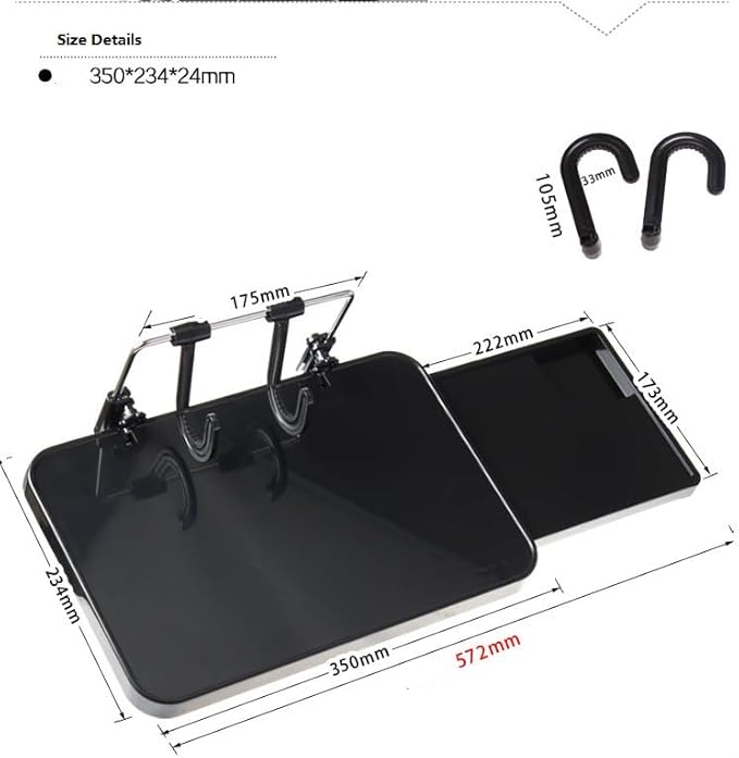 2 in 1 Car Steering Wheel Tray/Back Seat Headrest Tray for Eating Food Drink and Writing Laptop Work, Black Car Desk