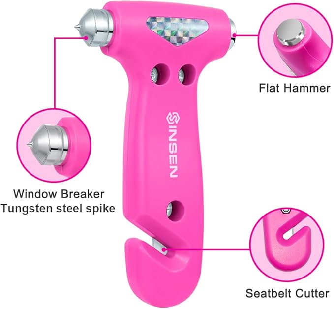 SINSEN Car Safety Hammer, Automotive Window Breaker and Seatbelt Cutter for Women, Roadside Emergency Kit, 3 in 1 Escape Tool