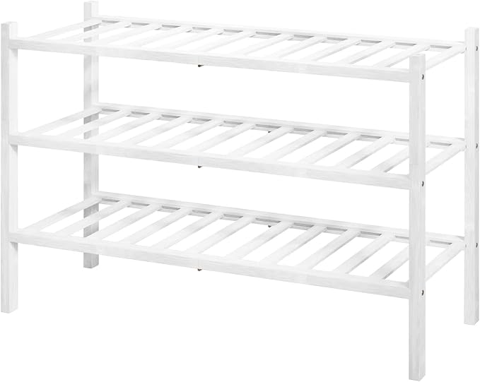 Kitsure Bamboo Wooden Shoe Rack for Closet - Stackable Shoe Organizer with Modular Structure, Space-Saving Shoe Shelf for Ent