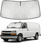 Windshield Sun Shade for Chevy Express 1996-2024 2025 2026 Sunshade Front Window Shade Custom Fit Express Accessories Sun Visor Foldable Shade Blocks UV Rays Accessories