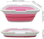 SAMMART 9.2L (2.37Gallon) Collapsible Tub with Handle - Portable Outdoor Picnic Basket/Crater - Foldable Shopping Bag - Space Saving Storage Container (1, White/Pink)