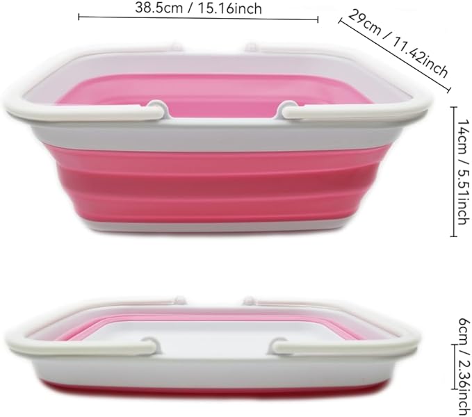 SAMMART 9.2L (2.37Gallon) Collapsible Tub with Handle - Portable Outdoor Picnic Basket/Crater - Foldable Shopping Bag - Space Saving Storage Container (1, White/Pink)