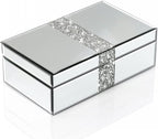 QMDECOR Luxury Middle Silver Bling Crushed Diamond Glass Mirrored Jewelry Box Women Jewelry Organizer Storage Box For Gift