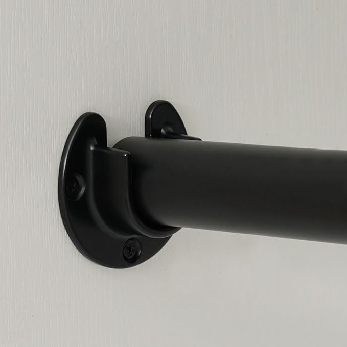 1 Pair Heavy Duty Matte Black Zinc Closet Pole Sockets Rod End Support Flange Rod Holder Set Wall Mount Pipe Bracket with Scr