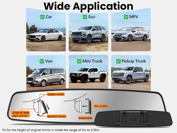 Rear View Mirror, 12 Inch Chrome Anti-glare Panoramic Rear Mirrors Universal Convex Car Interior Clip on Extra Big Wide Angle Rearview Mirror Extender to Reduce Blind Spot for Car SUV Trucks