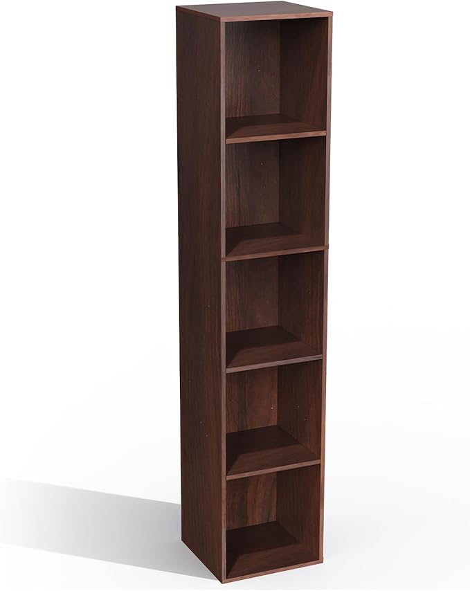 5 Cube Storage Organizer, Narrow Open Shelf Bookcase, Freestanding 5 Tier Low Display Bookshelf for Home Office, Living Room,