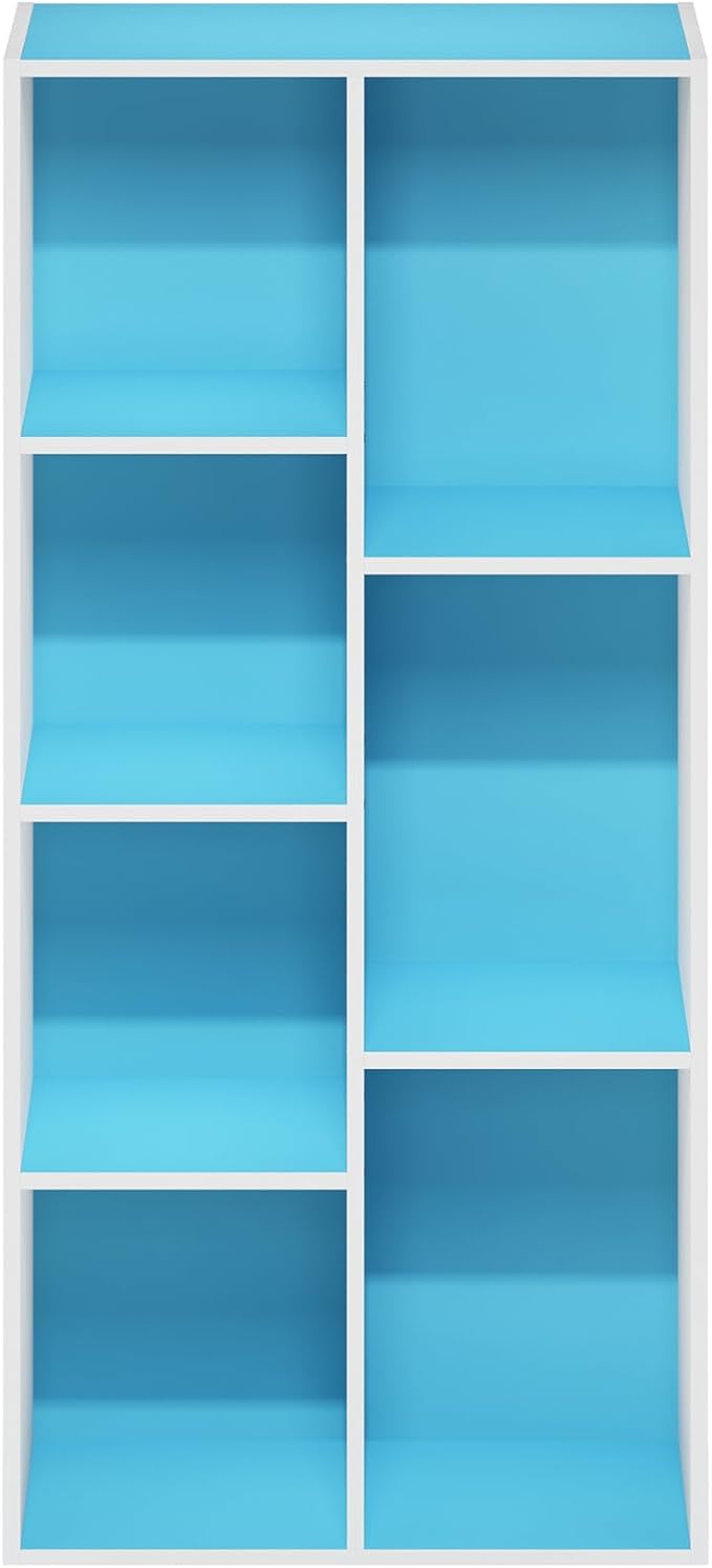 Furinno LUDER Book Shelf, 7-Cube Bookshelf, Bookcase with Open Shelves, 9.4 x 19.5 x 41.7, Easy Assembly, for Living Room, Be