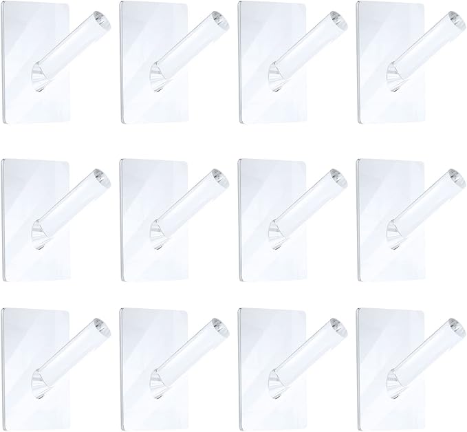 Jetec 12 Pieces Acrylic Wall Mounted Coat Hooks Hat Rack Robe Single Organizer Adhesive Clear Wall Hook Decorative for Clothe