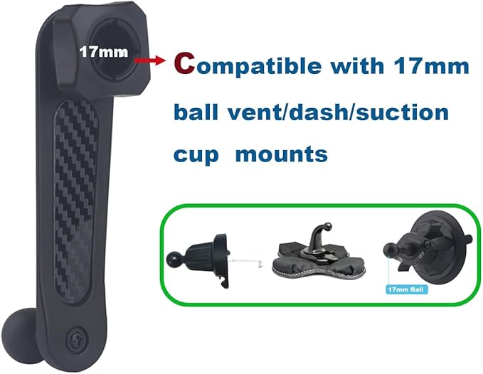 Aluminium 17mm/0.67" Ball Mount Extension Arm, Solid 17mm Vent Clip Ball Extender Female to Male for Car Vent Solid Phone Holder - Metal Made (4.26" Long)