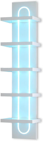 5 Tier Wall Shelf Unit with Light-Small Floating Shelves for Home Decor, Modern Unique Asymmetric Design for Bedroom & Living