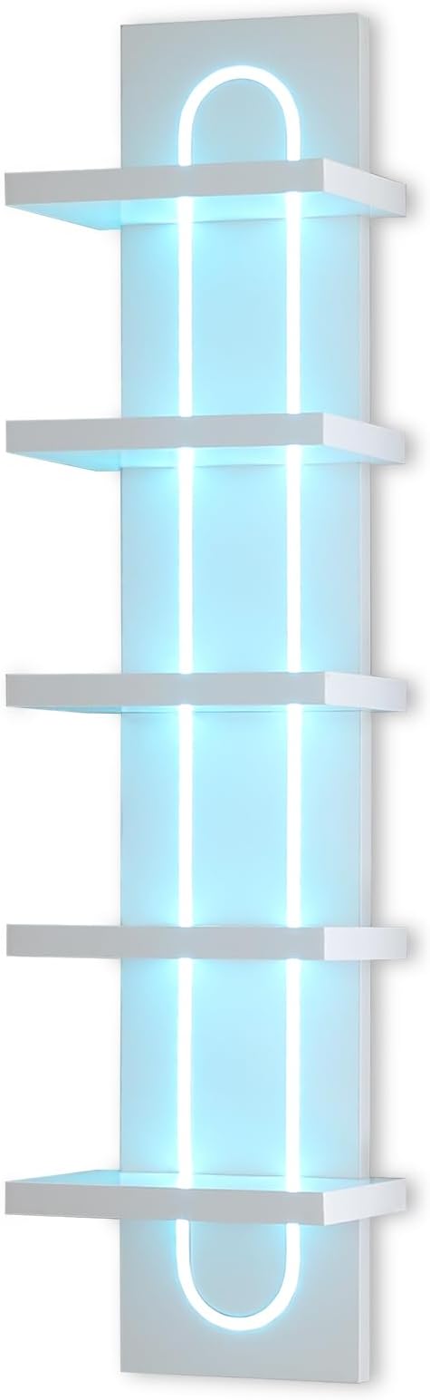 5 Tier Wall Shelf Unit with Light-Small Floating Shelves for Home Decor, Modern Unique Asymmetric Design for Bedroom & Living