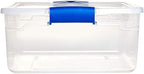 HOMZ 4-Pack 15.5 Quart Latching Lid, Clear Plastic Storage Organizer Bins, Blue – Stackable Containers for Home & Office Shel