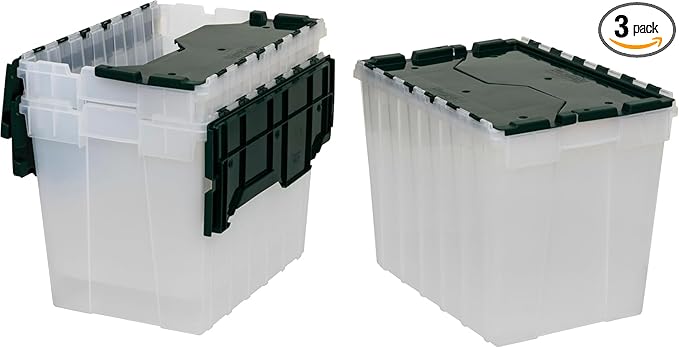 Akro-Mils KeepBox 18 Gallon Storage Container, Nesting and Stackable Plastic Storage Box with Lid Attached, Clear Tote for Ga
