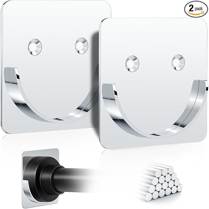 Metal Shower Rod Holders, Adhesive Shower Curtain Rod Holder for Wall- No Drilling or Screw Mount, 2 Pack Heavy Duty Shower R