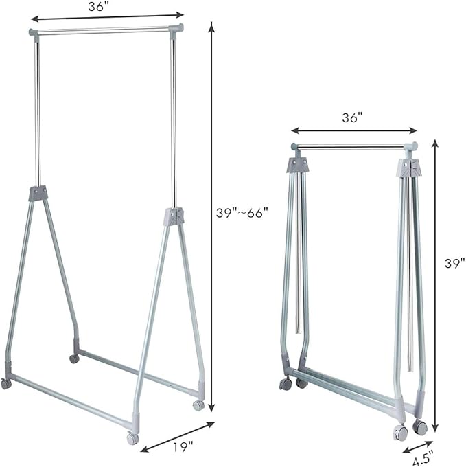 Nightcore Extendable Garment Rack, Heavy Duty Foldable Clothes Rail with Adjustable Hanging Rod & Rolling Casters, Movable Cl