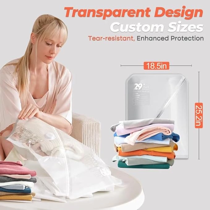 Vacbird Travel Vacuum Storage Bags, 8 Pack 29" Vacuum Seal Bags with Rechargeable Cordless Pump Compression Packing for Cloth