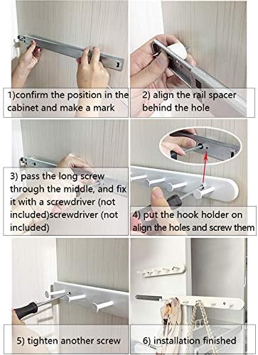 Extendable Sliding Wardrobe Hook Rail with Hardware Pull Out Closet Rod Clothing Hanging Hooks Organizer for Home, Office, Ho