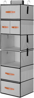 Hanging Closet Organizer 6-Shelf, Upgrade Hanging Shelves for Closet with 5 Removable Drawers & Side Pockets, Hanging Shelf O